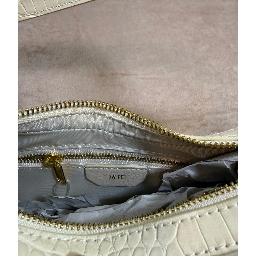 JW PEI Carly Saddle Bag Ivory Croc Embossed Vegan Leather Shoulder Bag NEW